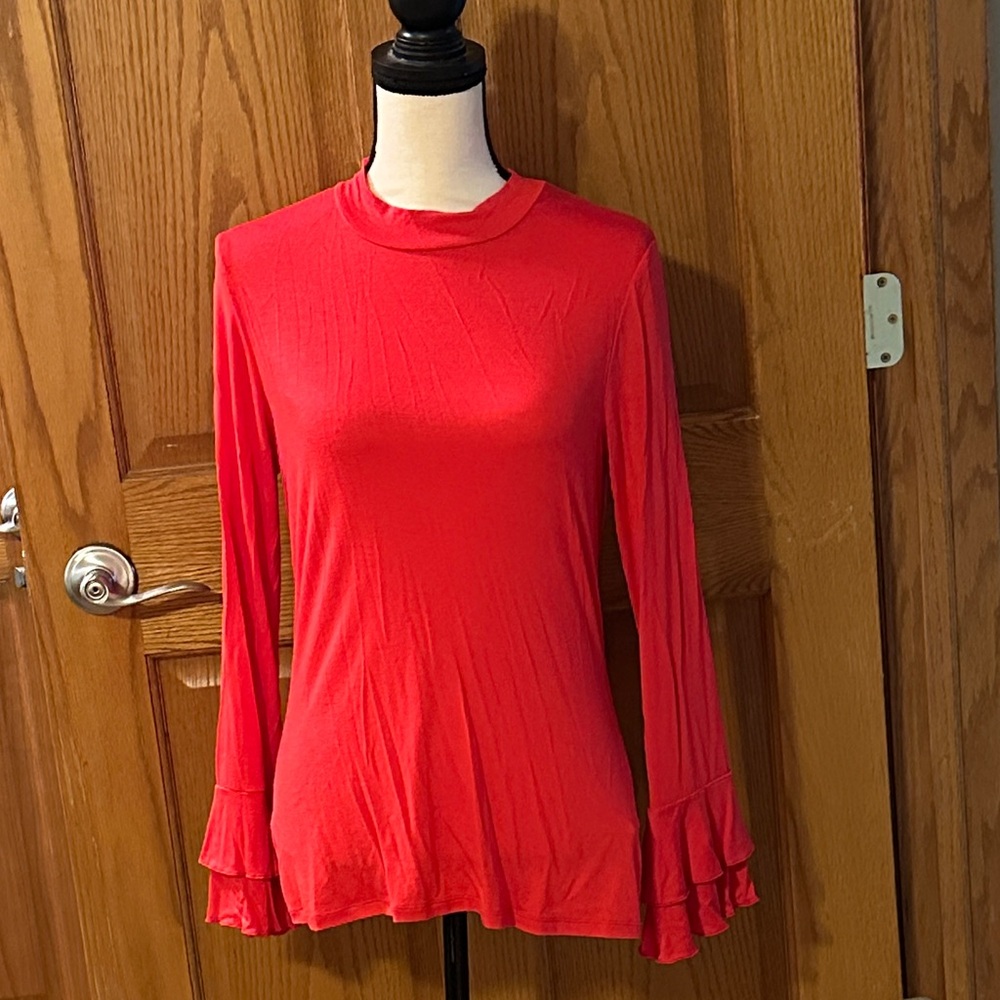 Chic Red Ruffle Sleeve Blouse